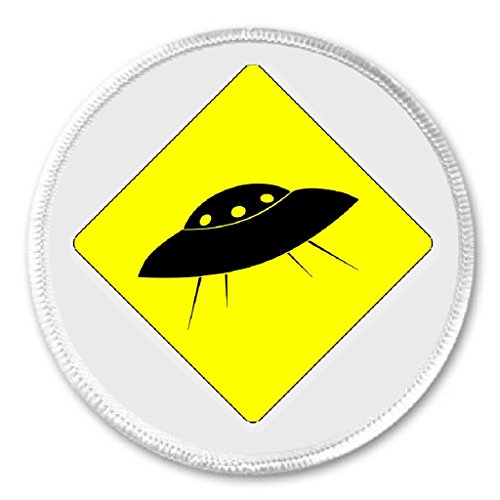 UFO Alien Flying Saucer Warning Sign Symbol 3" Sew On Patch Black & White