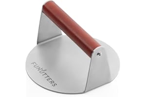 FUNUTTERS Burger Smasher, 6'', Heavy-Duty and Professional, 1.1 lbs Smash Burger Press Patty Maker with Wood Handle - Hamburger Smasher Tool