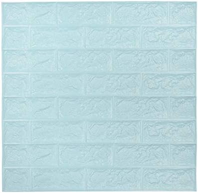 Kasliny Wall Paper 5 Packs, 3D Brick Wall Stickers Self-Adhesive Panel Decal PE Wallpaper - Peel and Stick Wall Panels for TV Walls, Sofa Background Wall Decor (19.35 sq.ft Brick Blue)