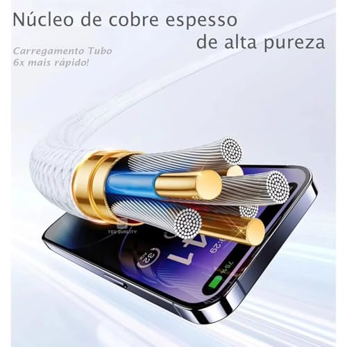Cabo com 2 Metros Turbo USB-C Tipo-C 60w Trançado De Nylon Compativel com Iphone 15,16,17 Pro/Max IOS/Android Premium Reforçado