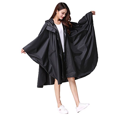 Rainbow25 Waterproof Raincoat Polyester Hooded Rainwear Poncho For Women Size One Size (Black) - Thumbnail 2