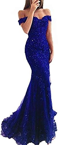 Mermaid Prom Dresses for Women Sleeveless Off The Shoulder Evening Party Dress with Lace