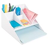 mDesign Office Supplies Desk Organizer for Scissors, Pens, Markers, Highlighters, Tape with Paper Tray - White