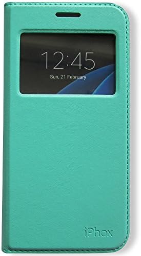 Galaxy S7 Case,Window View With Invisible Magnetic Closure Flip Leather Wallet Cover Folio Case Stand Card Holder Slot for Samsung Galaxy S7 (Mint)