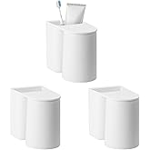 3 Pcs Toothbrush Holder Wall Mounted with Cup, 2-in-1 Toothbrush Holders for Bathroom, Hanging Toothbrush Cup Holder Without Drilling, Magnetic Space-Saving Toothbrush Organizer for Family (3Pcs)