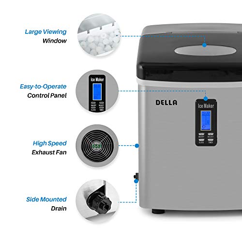 Della Portable Ice Maker 28 lb. Daily with Timer - Countertop Compact Design - 3 Size Bullet Shaped Ice - LCD Display - Thumbnail 4