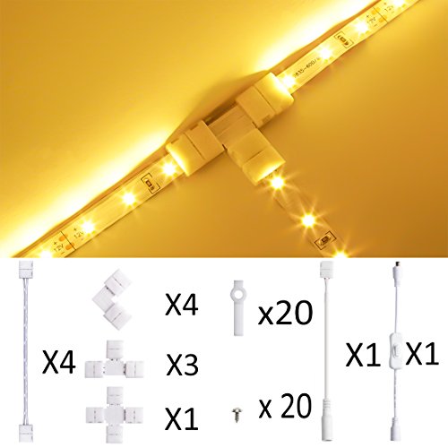 LED Strip Light Connector,Munting Bracket Kit, Screws, 2-Pin 8mm SMD2835 or 3528 Single Color strip Connector,Strip Light Gapless Connector, DC On/off Switch included LED Ribbon Connector