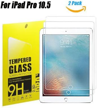 iPad Pro 10.5 inch Tempered Glass Screen Protector, TOWEE 2 Pack Pro 10.5" Screen Protector Film with Anti-Scratch, Anti-Fingerprint, HD-Clear, Eyes-Protected Function