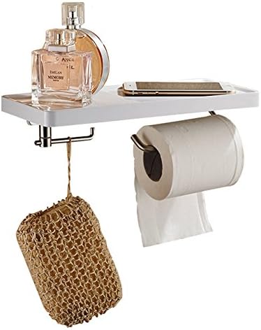 Bosszi 3 in 1 Wall Mount Toilet Paper Holder, SUS304 Stainless Steel Bathroom Tissue Holder with Mobile Phone Storage Shelf and Towel Hanging Hook