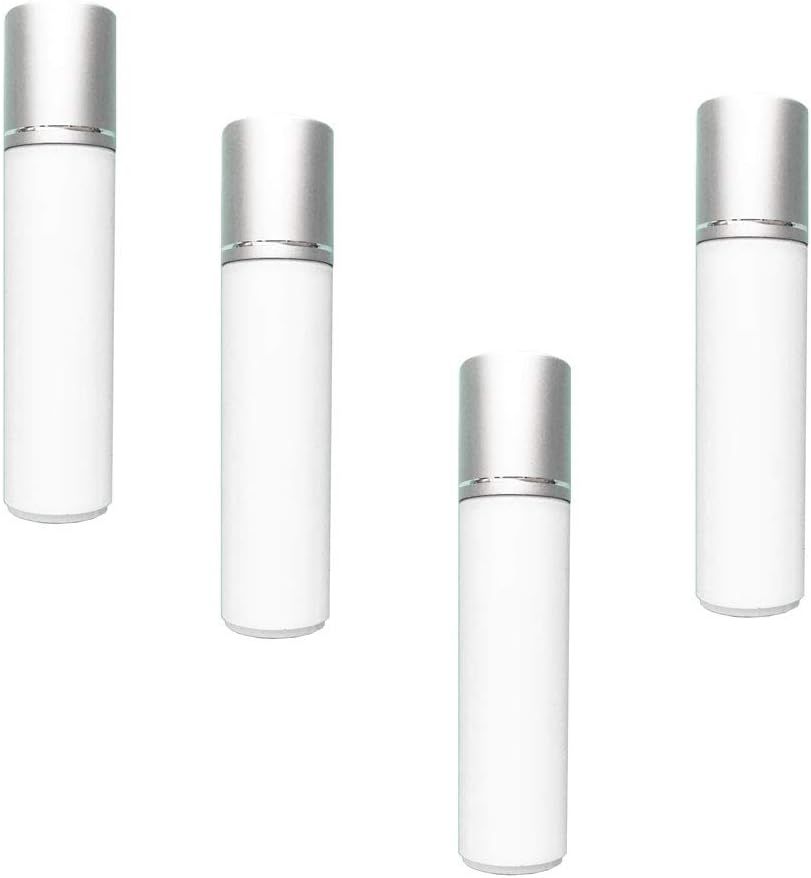 2-Pack of 8 Dram / 1 oz / 30 mL Solid White Plastic UV Proof Steel Metal Ball Travel Refillable Roller Bottle w/Silver Screw on Cap for Massage Essential Oils Liquid Serum Cosmetics