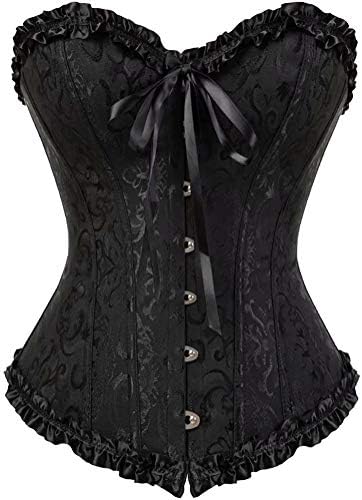 women's lacing corset top satin floral boned overbust body shaper bustier
