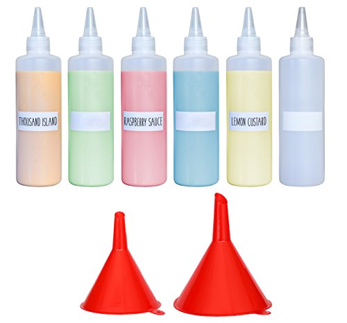 Premium Plastic Squeeze Squirt Bottles for Sauces with Leak-Proof Cap (8oz, 6 pack) with Writable Exterior and Funnels | Ideal for Condiments, Ketchup, BBQ, Dressing, Paint, Workshop and Pancake Art - Thumbnail 6