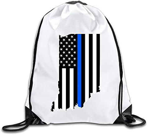 Indiana Blue Line Flag 100% Polyester Fiber Drawstring Bag One Size