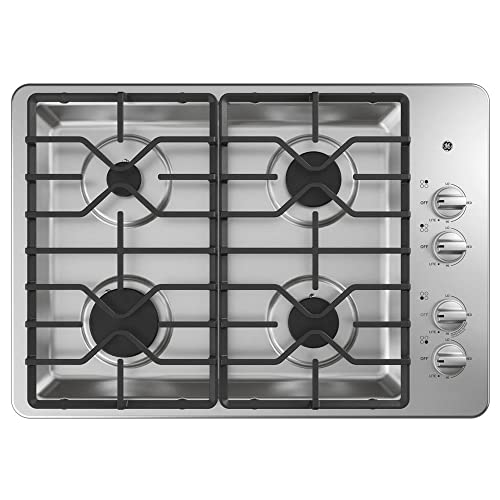 GE JGP3030SLSS 30 Inch Gas Cooktop with MAX System, Power Broil, Simmer, Continuous Grates, Sealed Burners and ADA Compliant, Stainless Steel