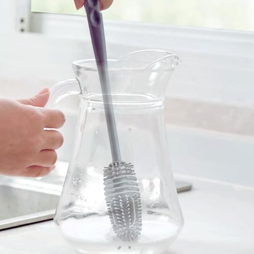 Kit Escovas para Lavar Garrafas e Canudos - Escova de Silicone para Limpeza de Mamadeira e Garrafa + 2 Escovas para Canudos + Gancho adesivo – Não Risca e Alcança Áreas Difíceis