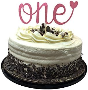 ONE First Birthday Cake Topper - Happy 1st Smash Party Decorations - One Sided Cardstock Glitter Decoration - Boy or Girl Picture Prop by Jolly Jon ® (Pink)