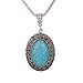 Yazilind Retro Oval Tibetan Silver Turquoise Pendant Carve Symbol Pendant Chain Necklace