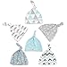 BaeBae Goods Baby Beanies – Newborn Baby Hats 6 Pack – Adjustable Baby Hats in Stylish, Unisex Designs – Baby Boy Hats with Top Knot – Stretchy Newborn Hats for Boys and Girls – Infant Caps Blue