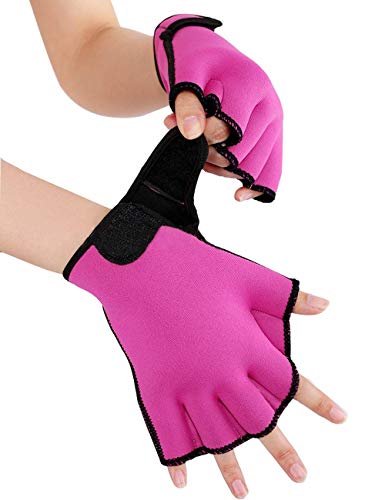 LORIE Aquatic Gloves Fitness Water Resistance Training Aqua Fit Webbed Swim Gloves (Fuchsia, M)