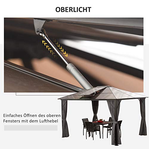 Outsunny Pavillon Gartenpavillon Partyzelt mit Seitenteilen PC Dach Alu Braun 3,45 x 2,8 x 2,6 m – Bild 5