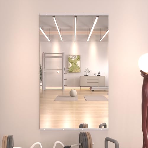 WEER Gym Mirrors, Large Frameless Mirrors, 140 x 42 cm x 2 Pieces, Tempered Glass Wall Mounted Mirrors for Gym, Yoga, Garage, Fitness, Dance, Bedroom