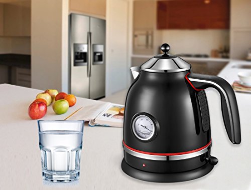 PowCube Stainless Steel 1.7L Electric Water Kettle with Temperature Display and 360 Degree Rotational Base