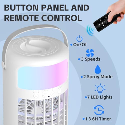 Portable Air Conditioner, 2026 Upgraded 4-IN-1 Portable Ice Fan with 3 Cooling Speeds & 1500ml Water Tank, 2 Cool Mist Ultra-Quiet Desktop AC Fan with Remote & 2-8H Timer for Bedroom, Office, Home