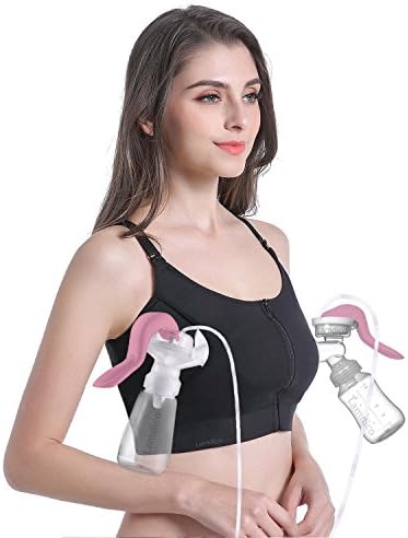 Lamdico Hands-Free Breast Pumping Bra, Nursing and Pumping Bra with 2 free Nursing Pads, Convertible straps, Compatible with Breast Pumps by Medela, Philips AVENT, Lansinoh, Bellema, Evenflo, Size M