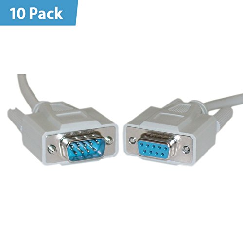 10 Pack - Serial Extension Cable, DB9 Male to DB9 Female, RS-232, UL rated, 9 Conductor, 1:1, 25 foot - Indoor Digital Vinyl Outlet Stereo Strip Hdmi Audio Video Headset plug Wire