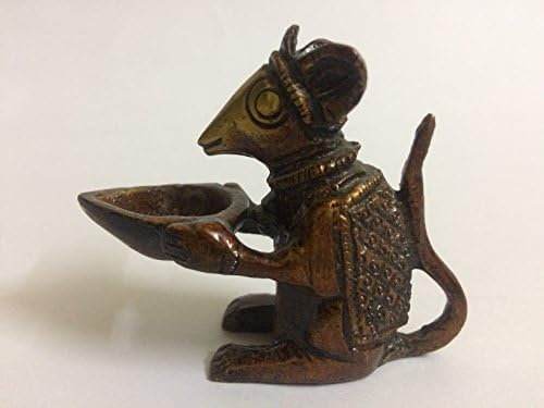 craftstore14 Mouse with Wick Lamp Religious Symbols in Hinduism Brass Metal 2 Inch Brown