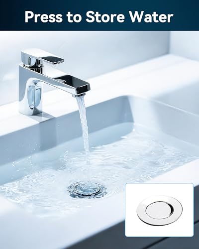 Magichome Pop Up Sink Plug Replacement for 34-45mm Drain Holes, Universal Wash Basin Plug with Built-in Strainer, Brass Anti-Rust Pop Up Stopper for Bathroom Sink