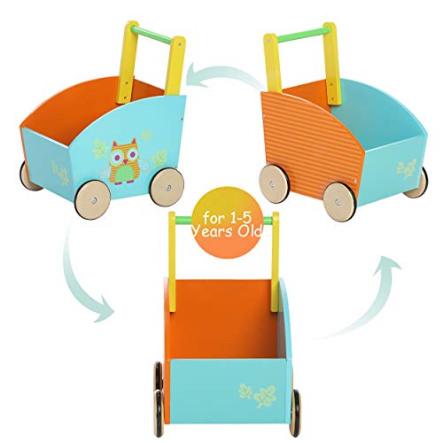 Hessie Little Toddler /Baby Push Wooden Learning Walker, Push and Pull Toys for Kids 1 Year and Up - Owl