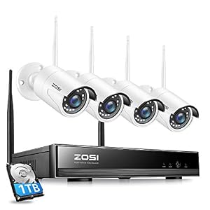 ZOSI Wireless Security Camera System,2K H.265+ 8CH CCTV NVR with 1TB Hard Drive,4pcs 1080P WiFi Surveillance Cameras…