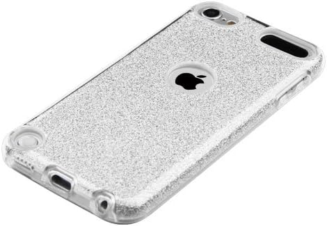 iPod touch 5th Gen Case Protector Cover, Glitter Hybrid Protector Cover Case with Tempered Glass for Apple iPod touch 5th/6th Gen (Silver)