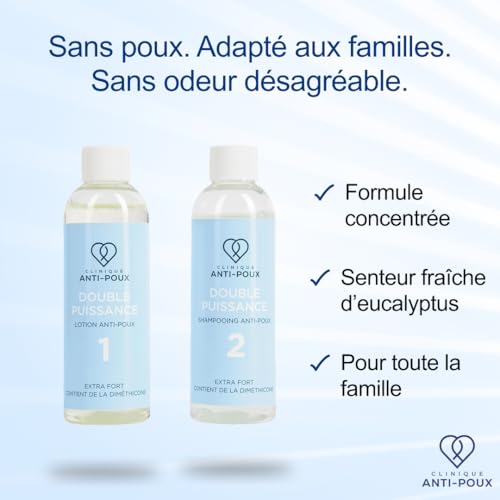 Clinique Double Power Lice Kills Lice Nits Effectively Kills Lice and Nits Lice Treatment Kit, Dimethicone Lotion and Shampoo for Adults and Children, Eucalyptus Scent