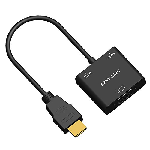 SZHYLINK HDMI to VGA, 1080P with Audio Port, Gold Plated Active HDMI to VGA Adapter Converter Male to Female with Micro USB & 3.5mm Audio Port Cable (Black)