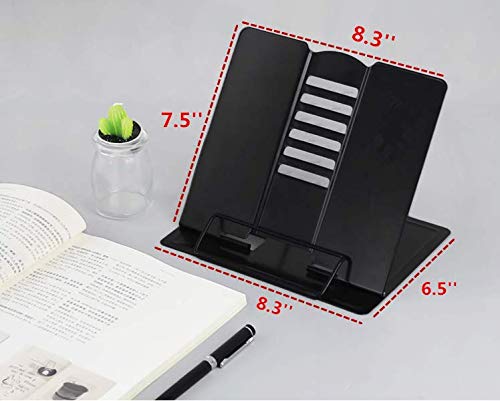 CY craft Adjustable Book Stand,Metal Book Holder and Page Paper Clips-Cookbook Reading Rest Portable Lightweight Bookstand-Textbooks Bookstands-Tablet Cook Recipe Stands,Black,7.5×8.3 Inch,Pack of 1