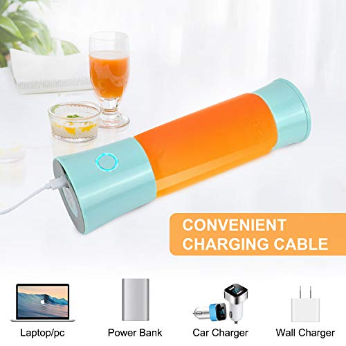 Portable Blender, Supkiir USB Rechargeable Mini Juicer Cup with Handle, Smoothie Blender with 6 Blades with 4000mAh Batteries, 480ml Household Fruit Mixer for Travel Office Sports School