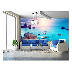 Fantastic Morning Blue Sea Glowing by Sunlight. Dramatic Scene. - Removable Wall Mural | Self-Adhesive Large Wallpaper - 66x96 inches