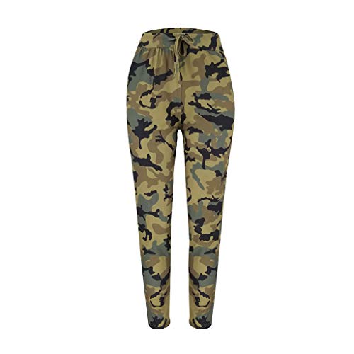 Botrong Pants for Women Camouflage Printed Casual Sports Long Pants with Drawstring (Army Green,L)