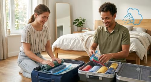Pack 9 Bolsas al Vacío Enrollables para Ropa 40x60 cm, Bolsas de Compresión para Viaje sin Bomba, Organizador de Maleta y Equipaje, Reutilizables para Ahorrar Espacio en Ropa, Abrigos y Textiles