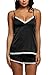 Ekouaer Womens Satin Sleepwear Lace Cami Short Sets Pj Lingerie (Black, XS)
