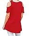 PrinStory Womens Short Sleeve Off Shoulder Round Neck Casual Loose Top Blouse T-Shirt Red- XL