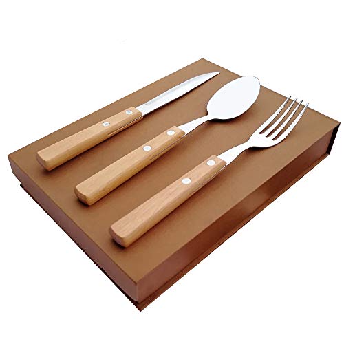 9 Pcs Rustic Wooden Handle Flatware Sets, Stainless Steel Flatware Best