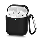 AirSha Compatible for AirPods Case with Keychain,[Support Wireless Charging],Shockproof Protective Silicone Cover Skin for AirPods Charging Case 2 & 1 (Black)