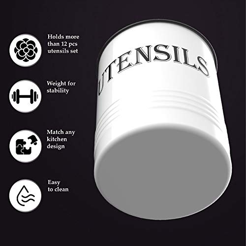 Utensil Holder Large Kitchen Utensil Crock Cooking White and Black