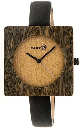 Earth Wood 'Teton' Quartz Wood and Leather Watch, Color:Olive (Model: ETHEW3904)