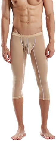 GOGOHOT Mens Thin Pouch Cropped Underwear Long Johns Beige X-Large