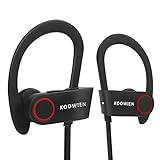 Bluetooth Headphones, KOOWIEN Bluetooth 4.1 Stereo Wireless Earphones Sports Earbuds Headset for Gym Running Exercise with Mic(8 Hours Play Time, IPX4 Sweatproof, Secure Ear Hooks Design)- Black