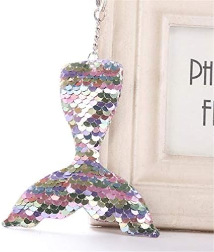 SUNMUCH 1PC Sequins Mermaid Tail Keychain Handbag Charm Decor Keyring
